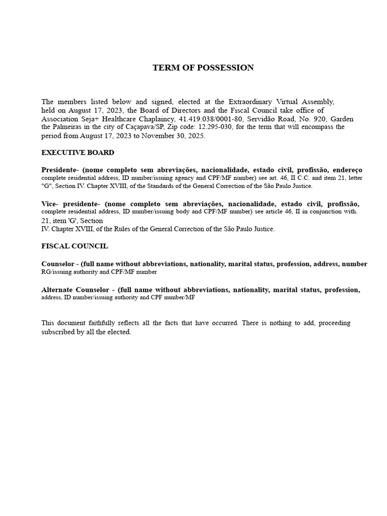 Term of Possession (Model) | PDF