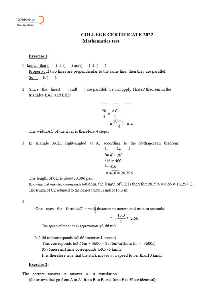 College Certificate Mathematics Exercises | PDF | Mathematics | Area