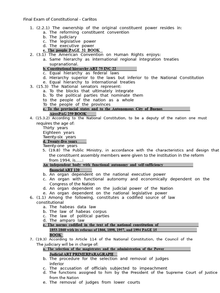 Constitutional Law Final Exam Review | PDF | Habeas Corpus | Presidents ...
