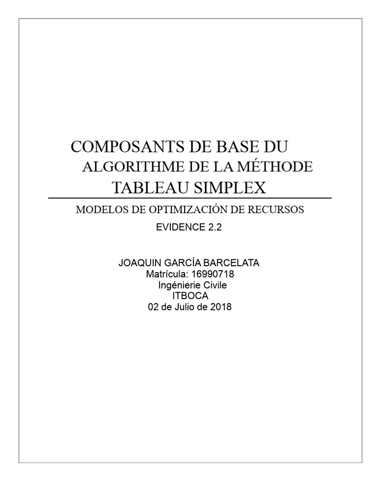 Algorithme Simplex : Guide Complet | PDF | Optimisation mathématique ...