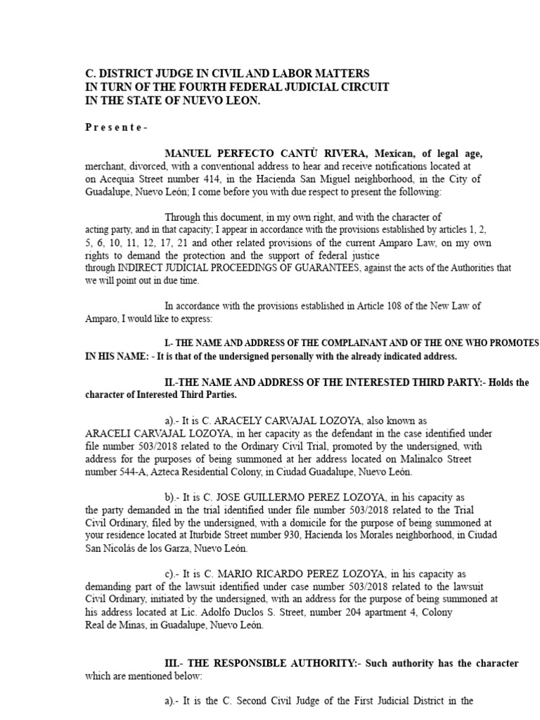 INDIRECT AMPARO AGAINST THE RESOLUTION OF THE REVOCATION APPEAL | PDF ...