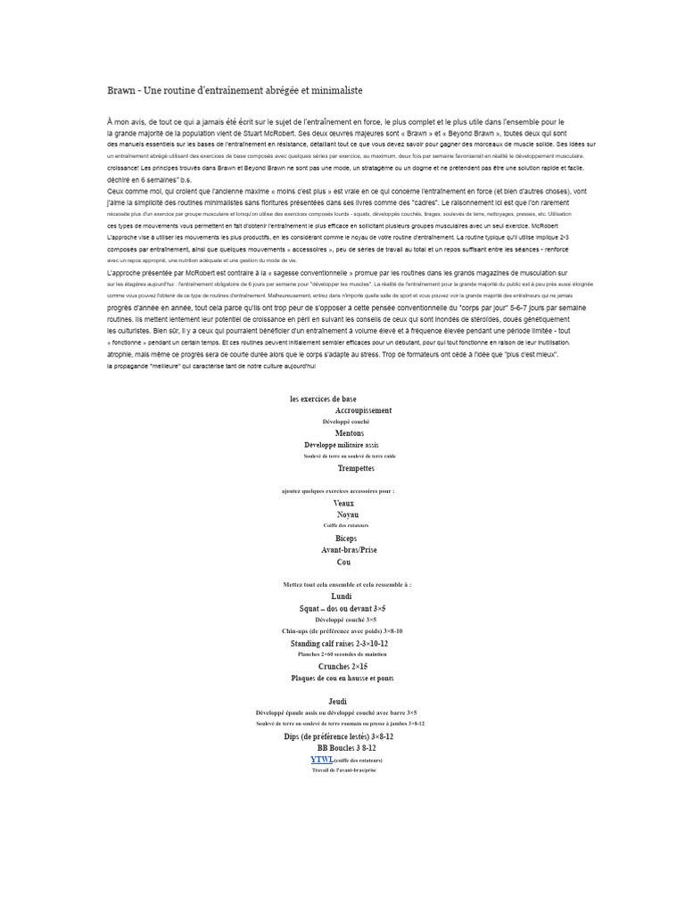 Routine d'entraînement minimaliste efficace | PDF | Muscle | Musculation