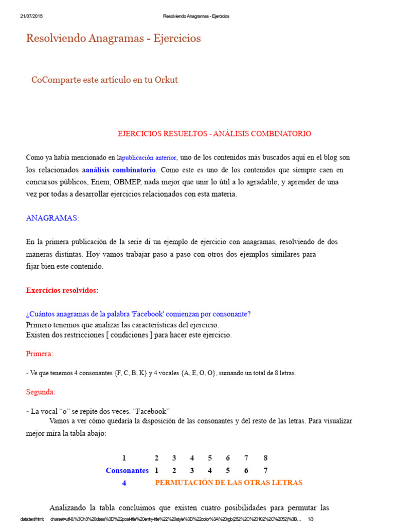 Resolviendo Anagramas - Ejercicios | PDF | Combinatoria