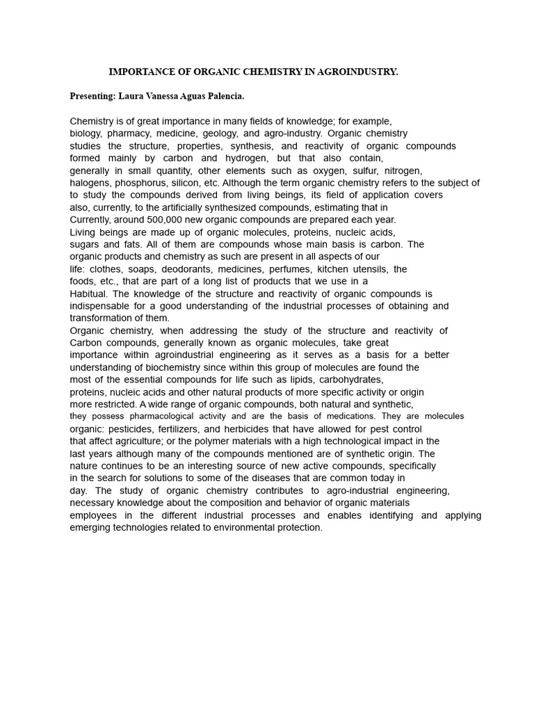 Importance of Organic Chemistry in Agroindustry. | PDF | Organic ...