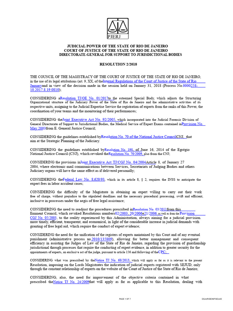 RESOLUTION 2-2018 - JUDICIAL COUNCIL - TJRJ (1).docx | PDF | Expert ...