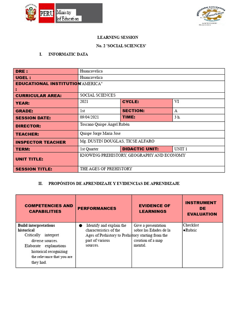 Prehistory Ages Learning Session Plan | PDF | Teachers | Pedagogy