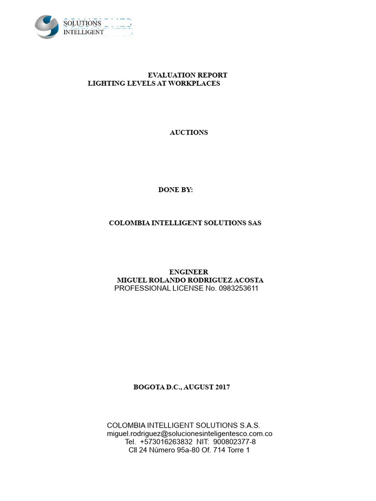 Workplace Lighting Evaluation Report | PDF | Lighting | Light