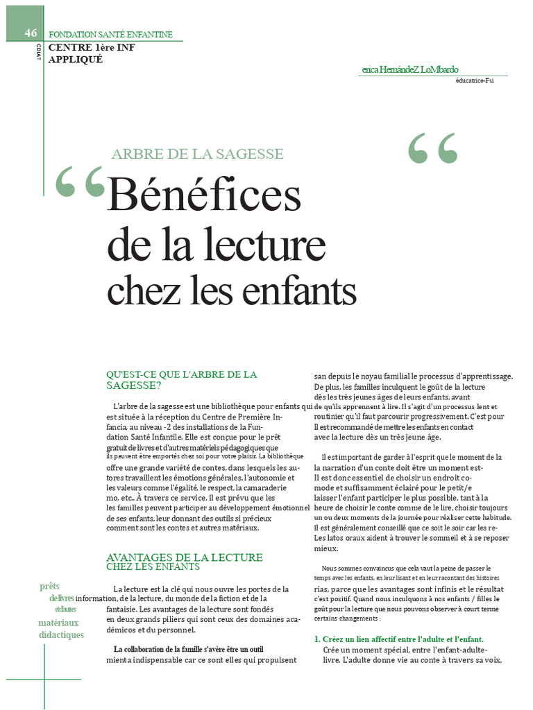 Avantages de la lecture chez les enfants | PDF