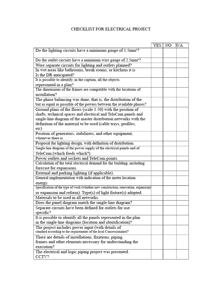 Electrical Project Checklist Guide | PDF