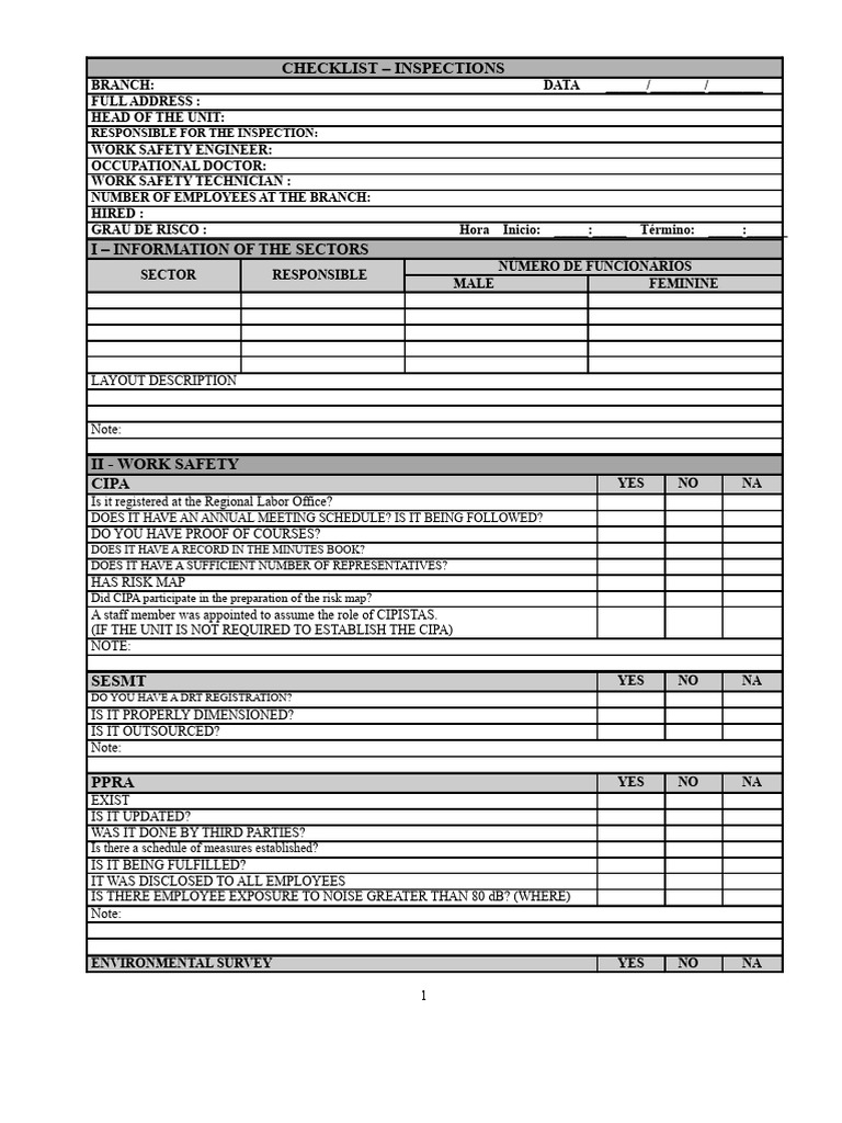 Work Safety Inspection Checklist | PDF | Occupational Safety And Health ...