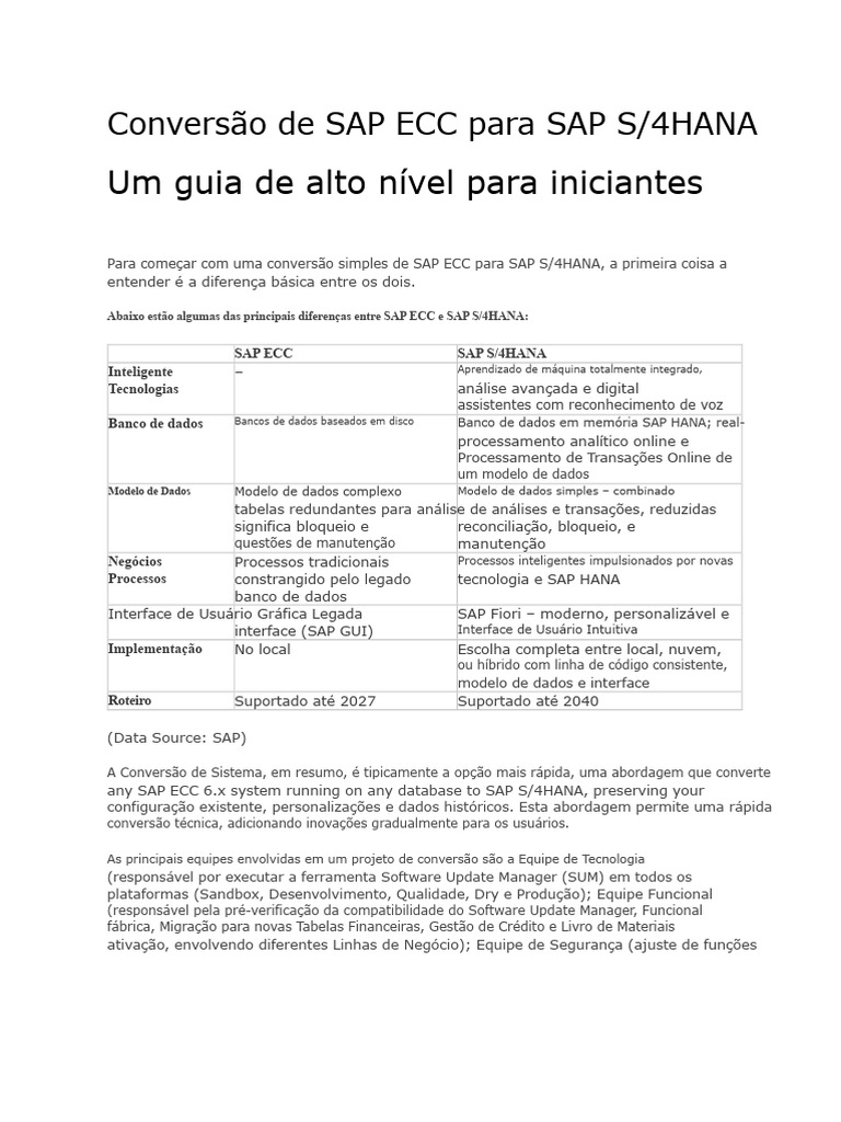 Guia de Conversão SAP ECC para S/4HANA | PDF | Bancos de dados | Dados