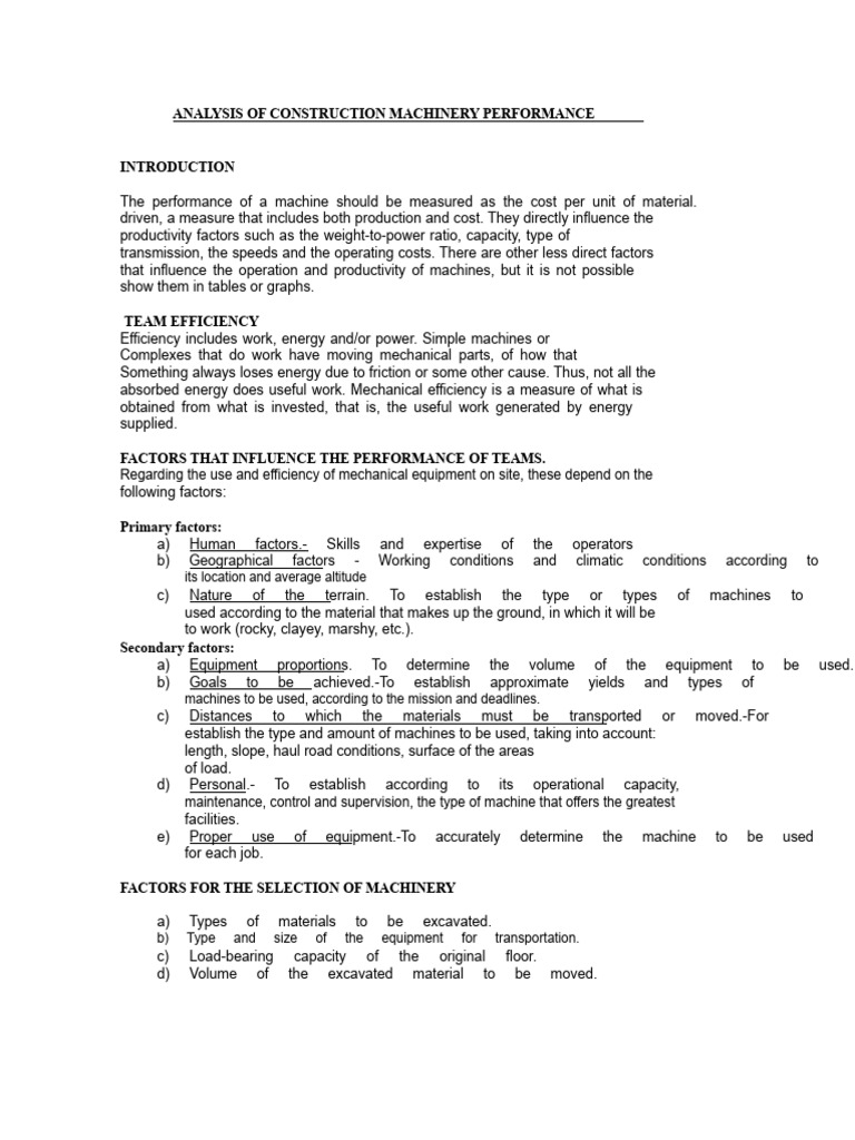 Construction Machinery Performance Analysis | PDF | Loader (Equipment ...
