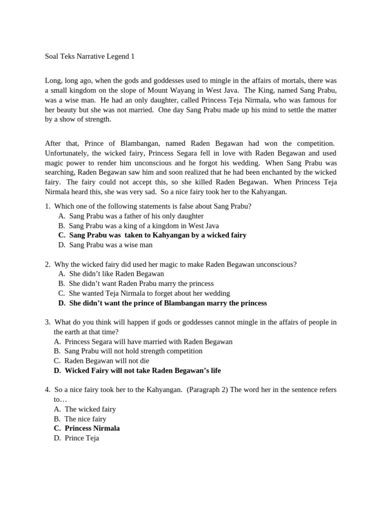 Narrative Legend Questions and Answers | PDF