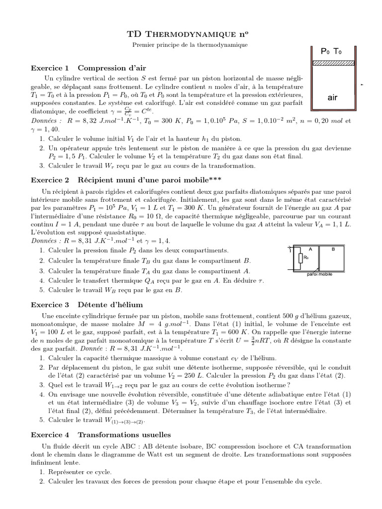 Exercices de thermodynamique avancée | PDF | Pression | Piston