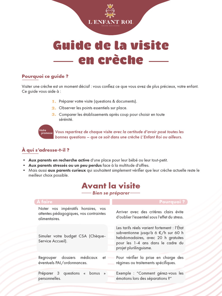 Guide pratique pour visiter une crèche | PDF | Pédagogie | Mode de ...