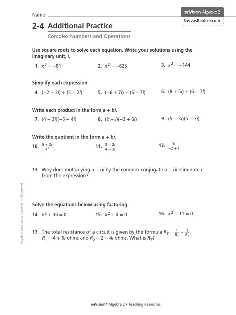 Complex Numbers: Operations & Equations | PDF | Complex Number ...