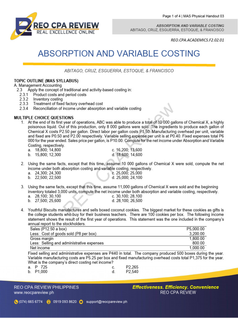 Absorption vs Variable Costing Guide | PDF | Inventory | Cost Of Goods Sold