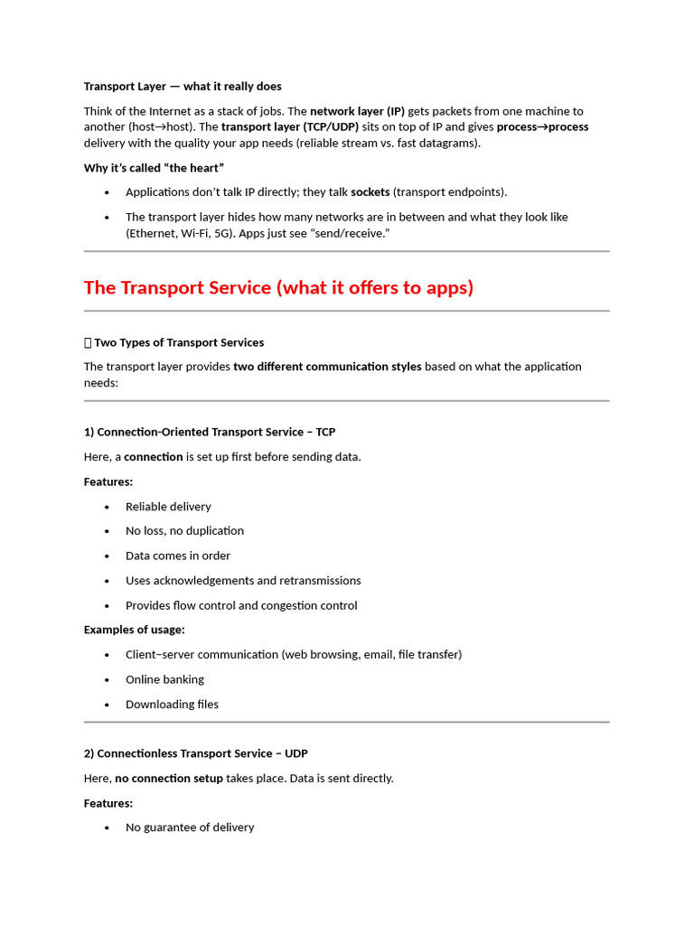 Understanding the Transport Layer Functions | PDF | Transmission ...