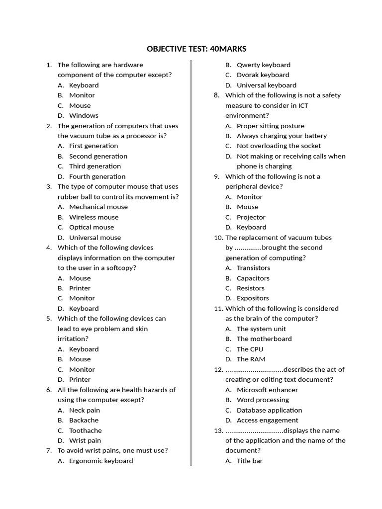 Basic 7 Examination Questions | PDF | Computer Keyboard | Window ...