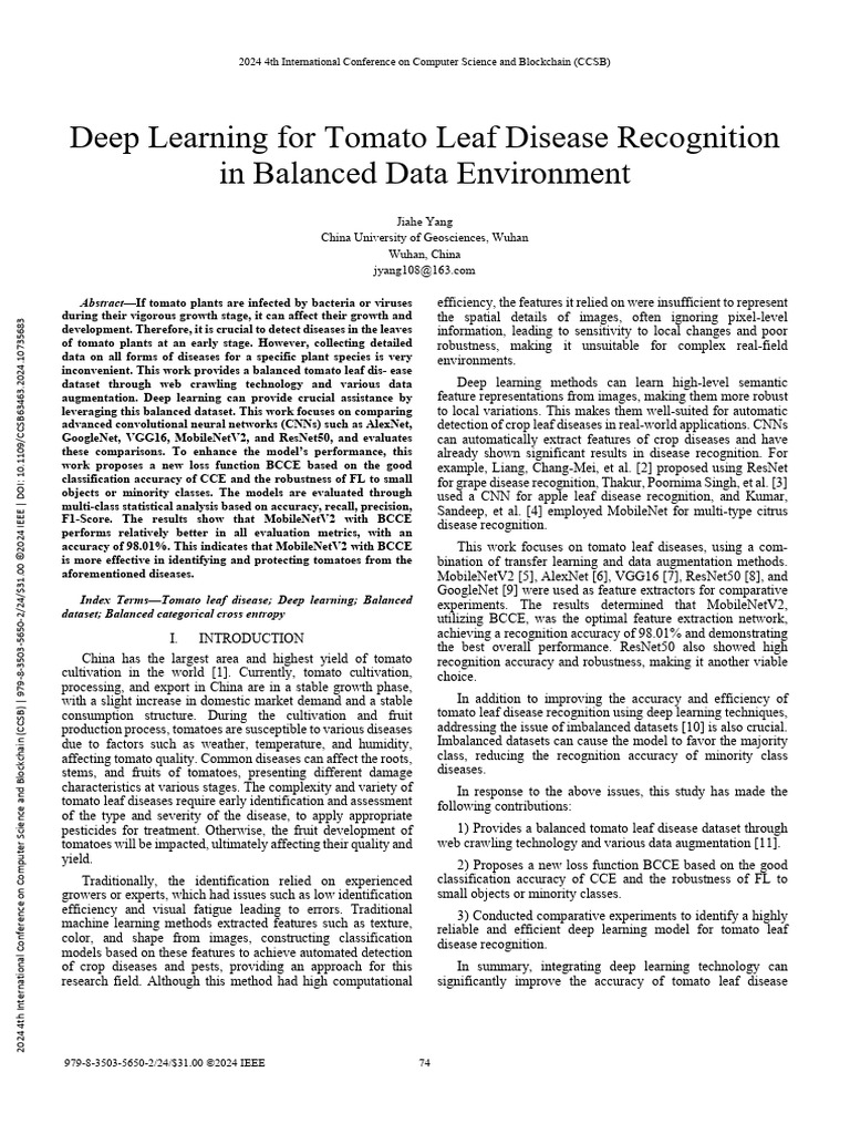 Deep Learning For Tomato Leaf Disease Recognition in Balanced Data ...
