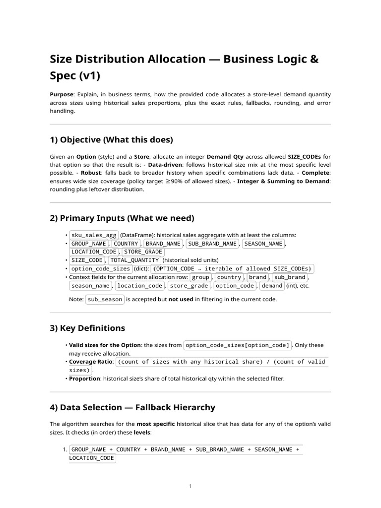 Size Allocation Logic for Retail Demand | PDF | Rounding | Algorithms ...