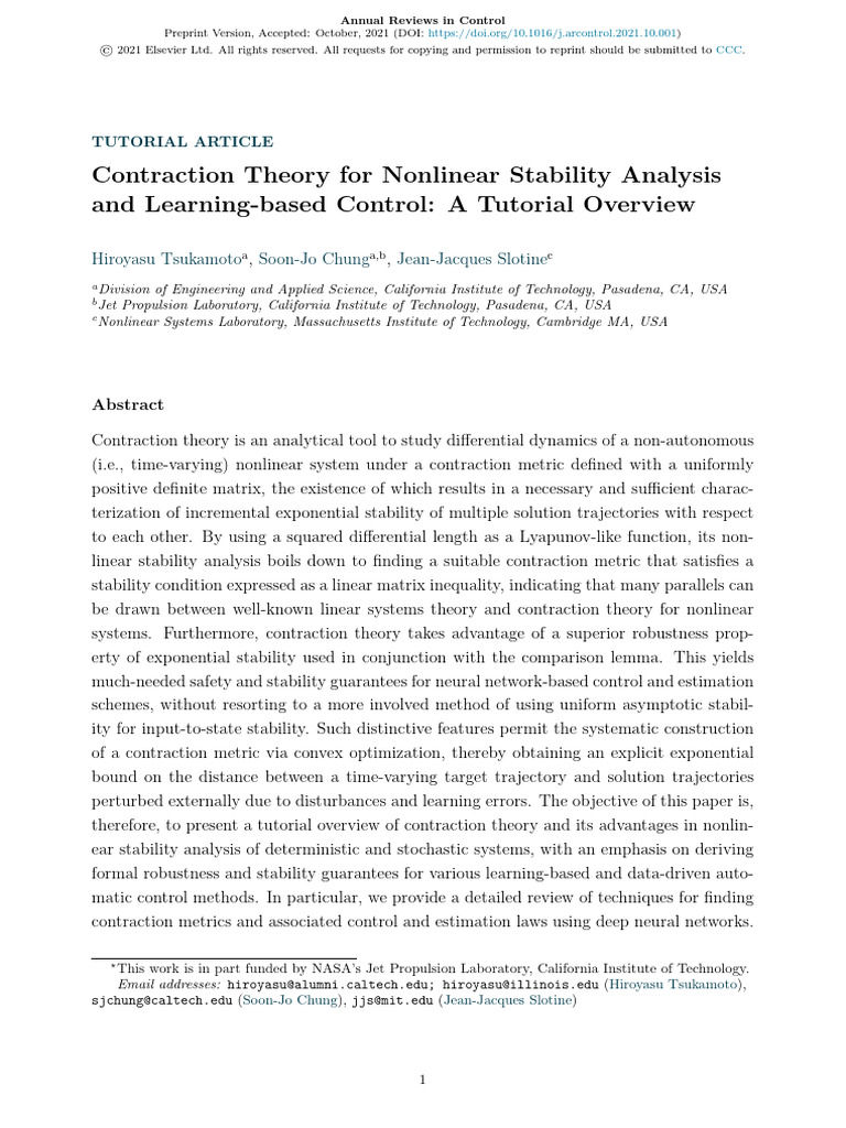 Contraction Theory in Nonlinear Control | PDF | Stability Theory ...