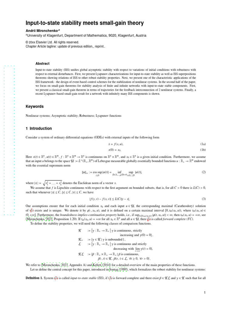 Input-To-state Stability Meets Small-Gain Theory | PDF | Control Theory ...