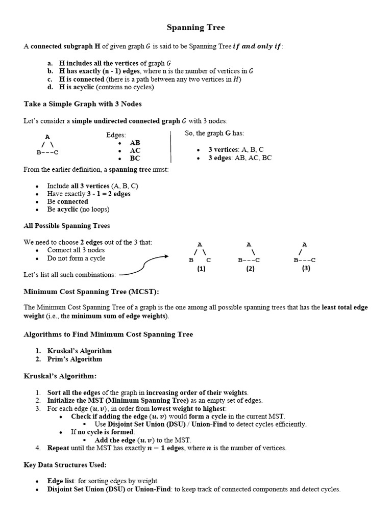 Spanning Tree and MST Algorithms Explained | PDF | Combinatorics ...