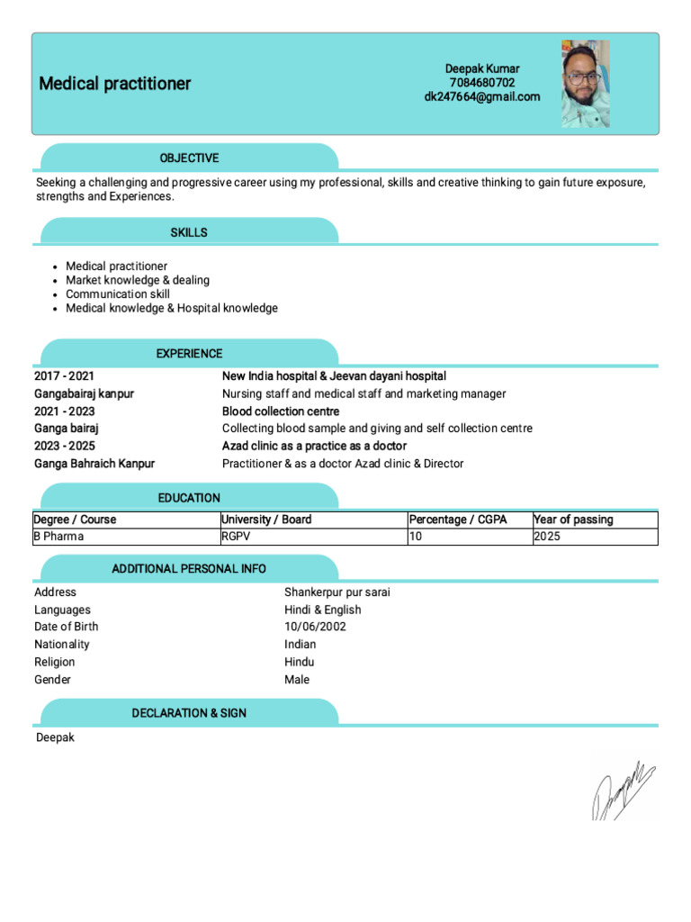 Medical Practitioner Resume of Deepak Kumar | PDF