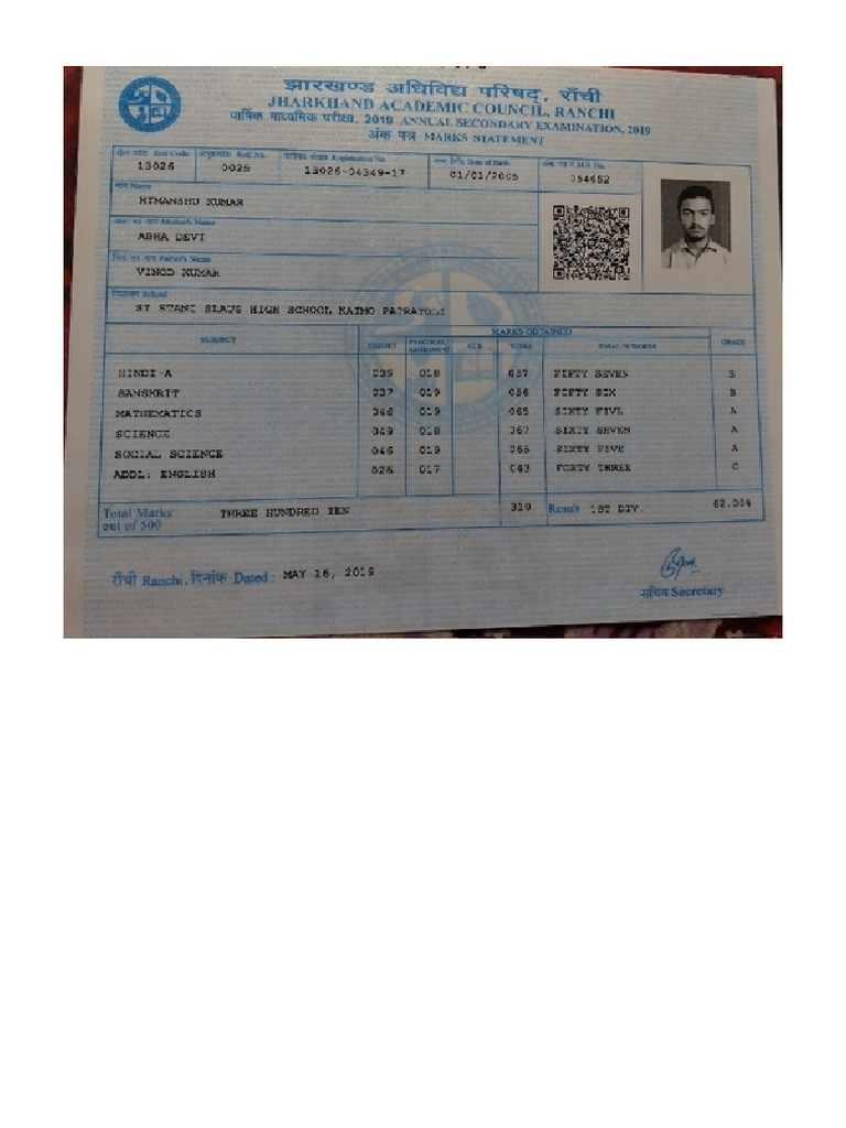 Matric Marksheet | PDF