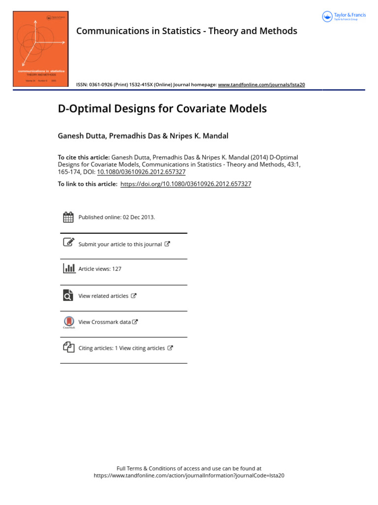 D-Optimal Designs For Covariate Models | PDF | Linear Regression ...
