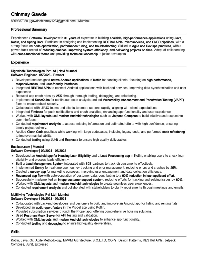 Software Developer with Kotlin Expertise | PDF | Software Development ...