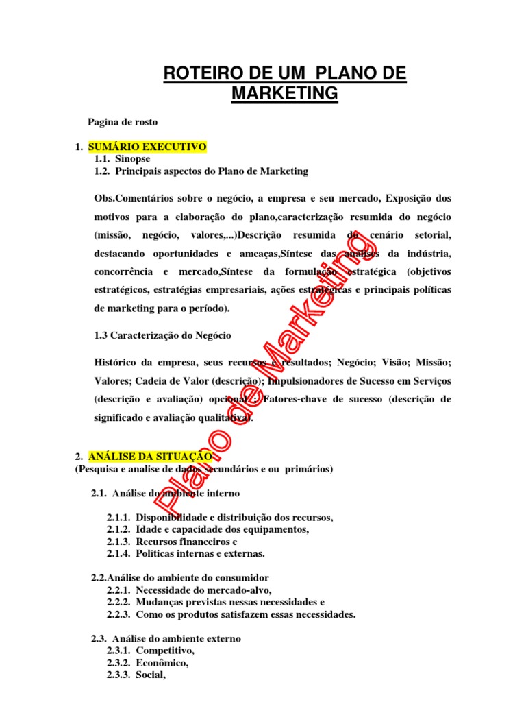 Roteiro Completo de Plano de Marketing | PDF | Marketing | Segmentação ...