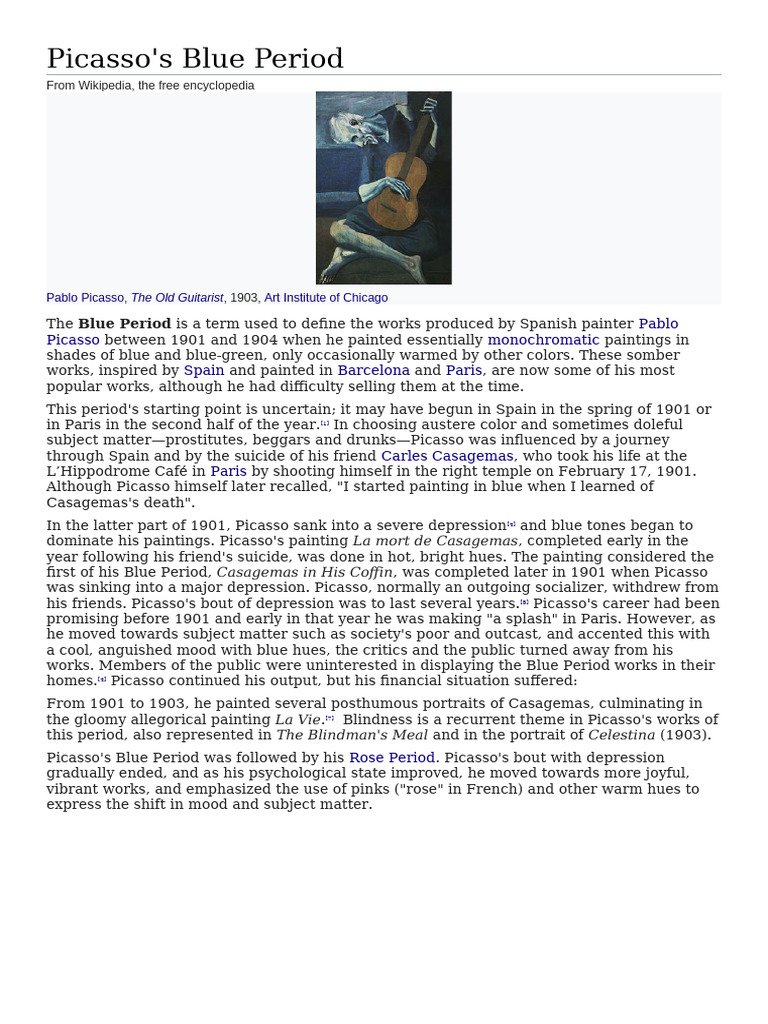 Picasso Blue Period | PDF | The Arts | Works Of Art