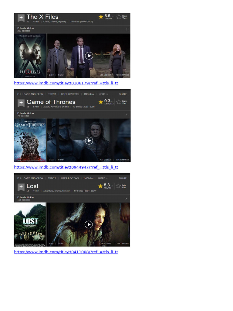 Top IMDb Movie Links and Ratings | PDF