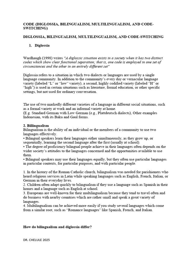 Understanding Diglossia and Bilingualism | PDF | Multilingualism ...