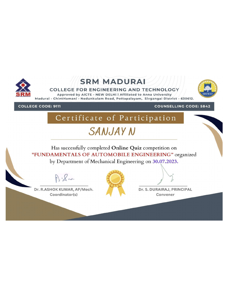 SRM Madurai Certificate | PDF