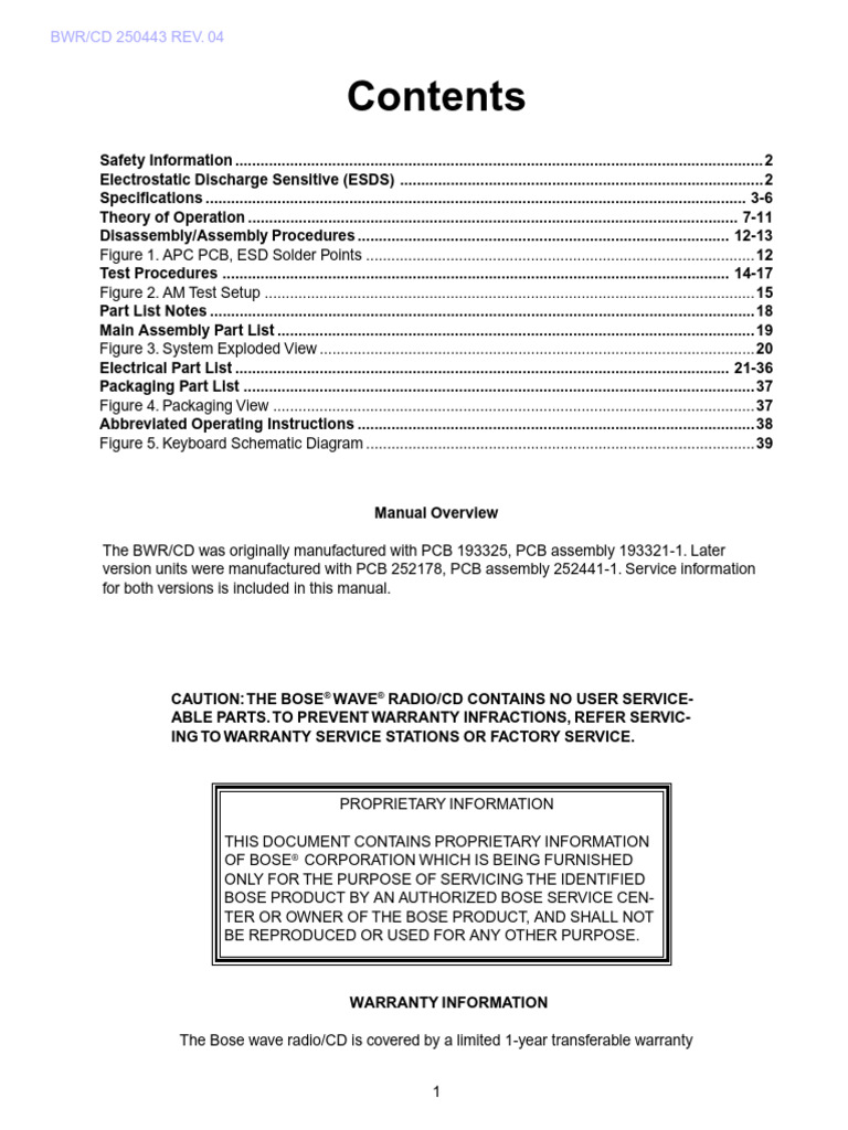 Bose Wave Radio/CD Service Manual | PDF | Electrostatic Discharge