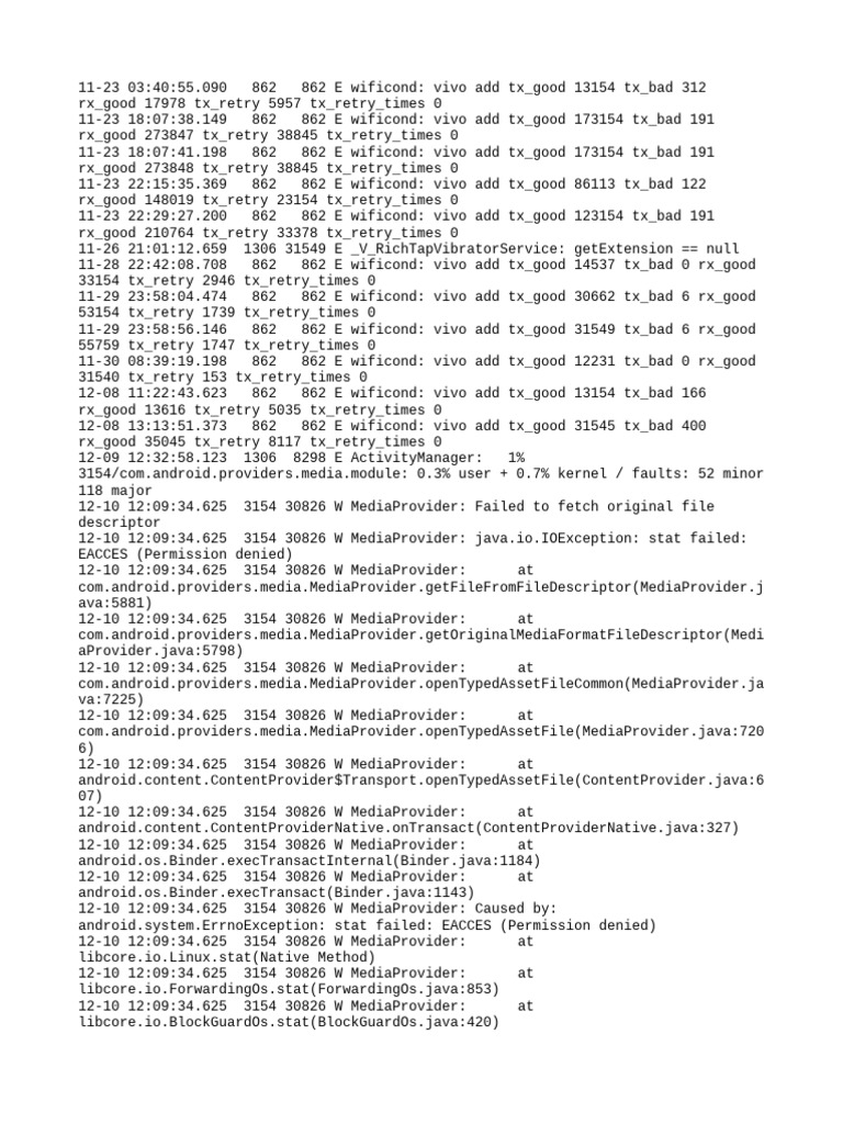 WiFi and Media Provider Error Logs | PDF | Software Engineering ...