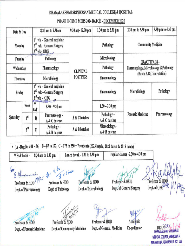 Mbbs 2024 Batch December 2025 Timetable | PDF