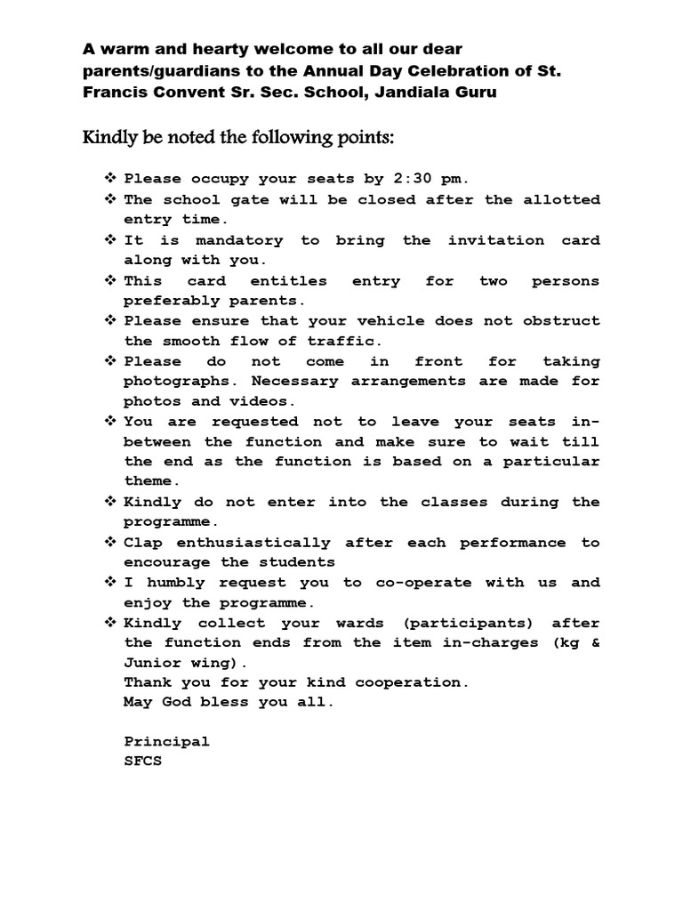 Instructions To Parents | PDF