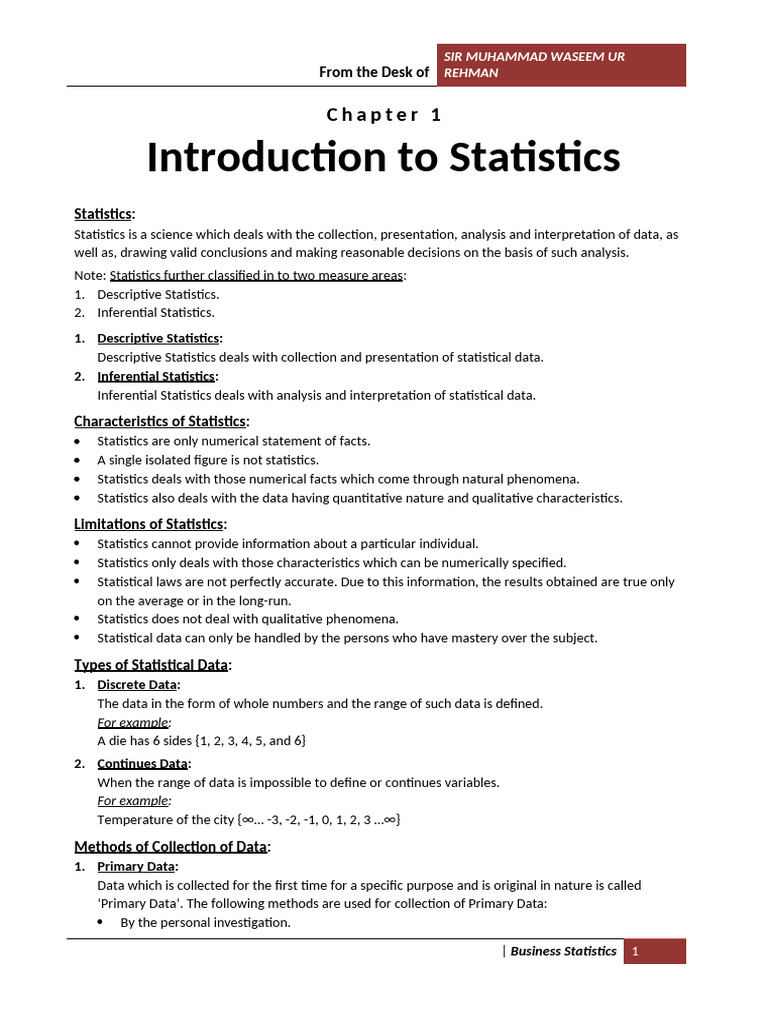 Introduction to Statistics Overview | PDF | Statistics | Quantitative ...