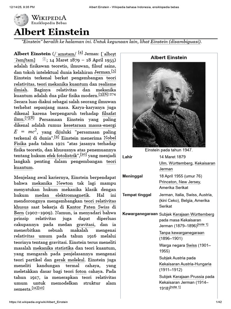 Biografi Singkat Albert Einstein | PDF