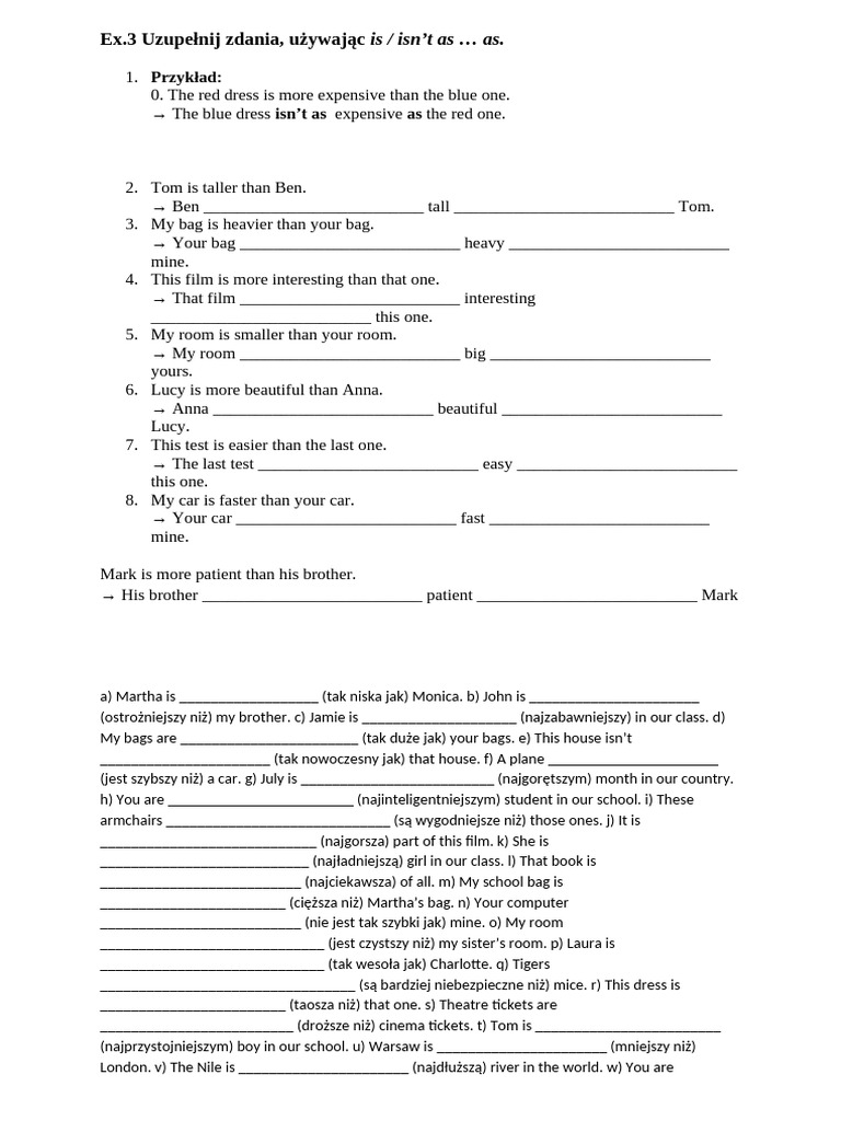 Comparative Adjectives Exercise Worksheet | PDF | Chess Theory | Chess