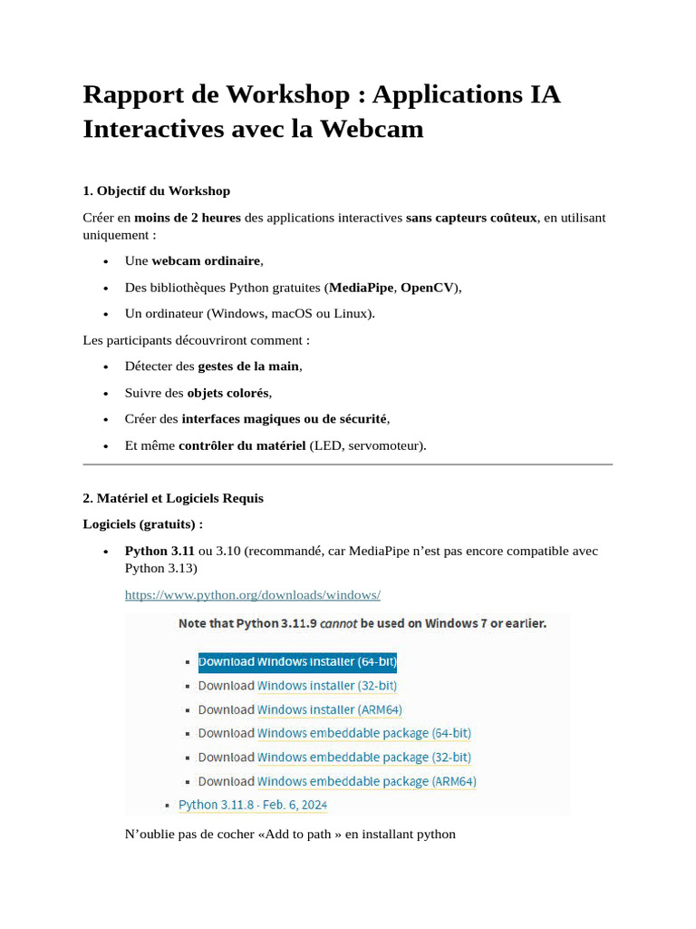 Workshop IA : Applications Webcam Interactives | PDF | Python (Langage ...