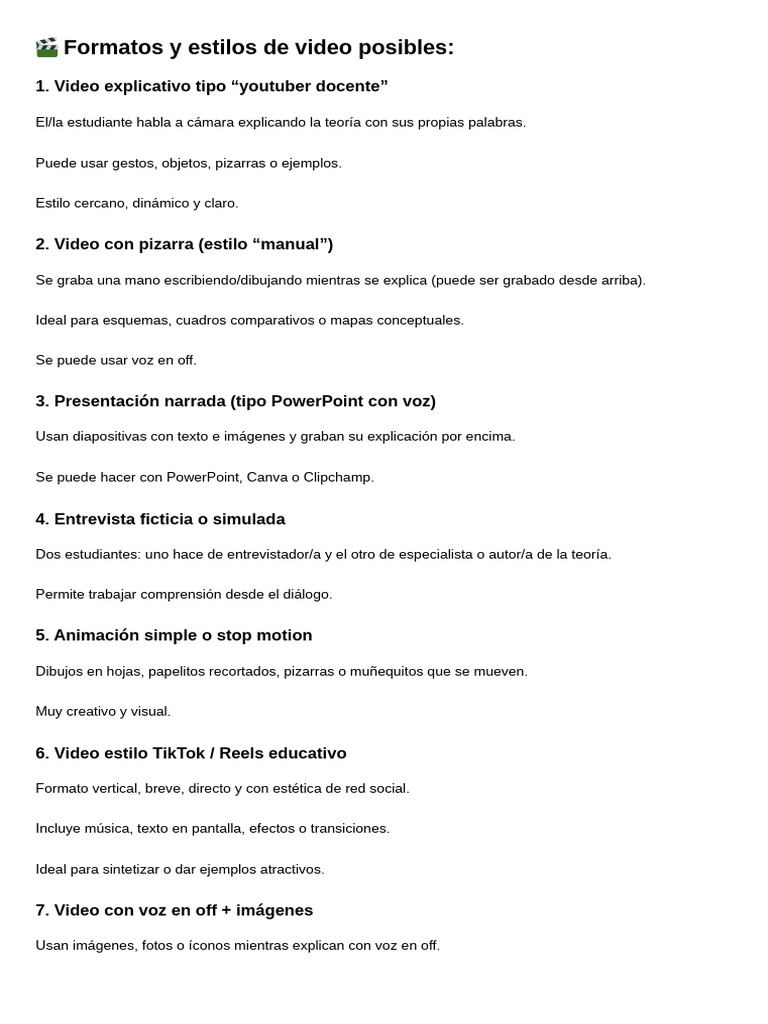 ? Formatos y Estilos de Video Posibles | PDF