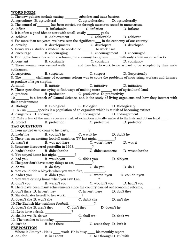 Word Forms and Grammar Exercises | PDF | Paper | Gambling