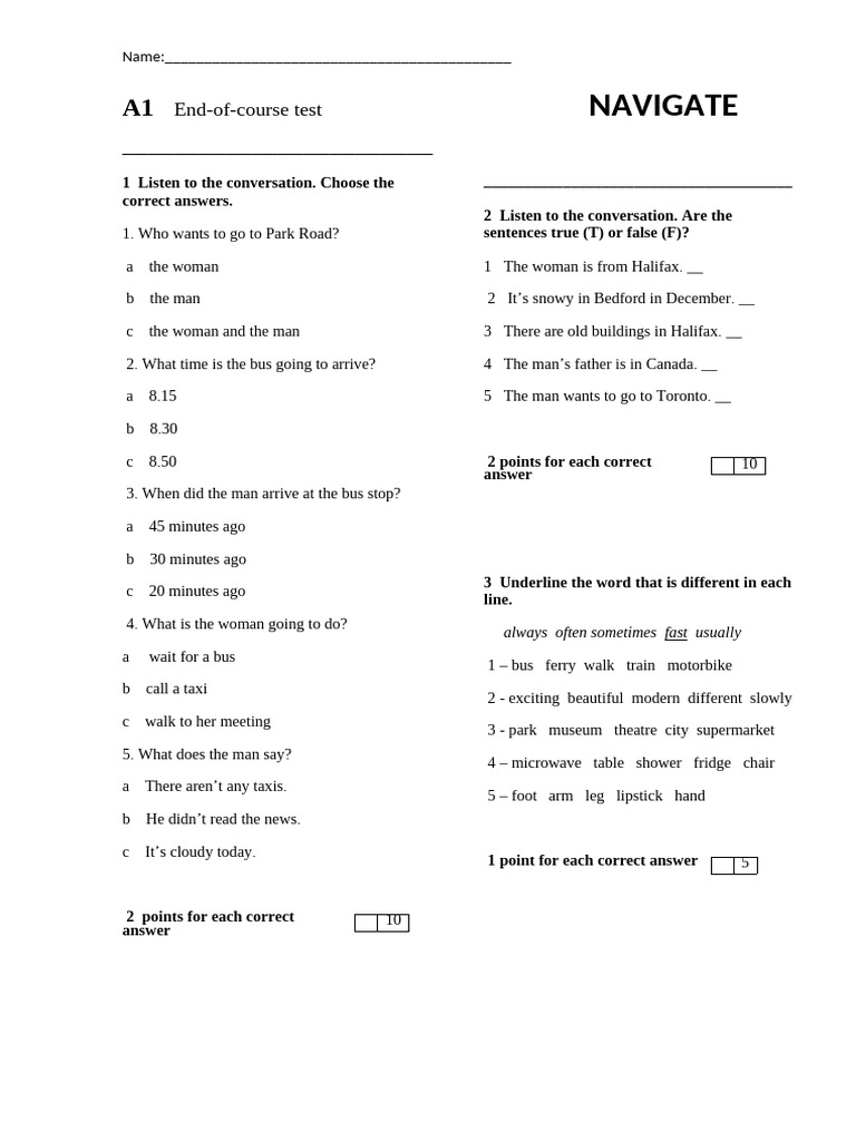 A1 End-of-Course Test Guide | PDF