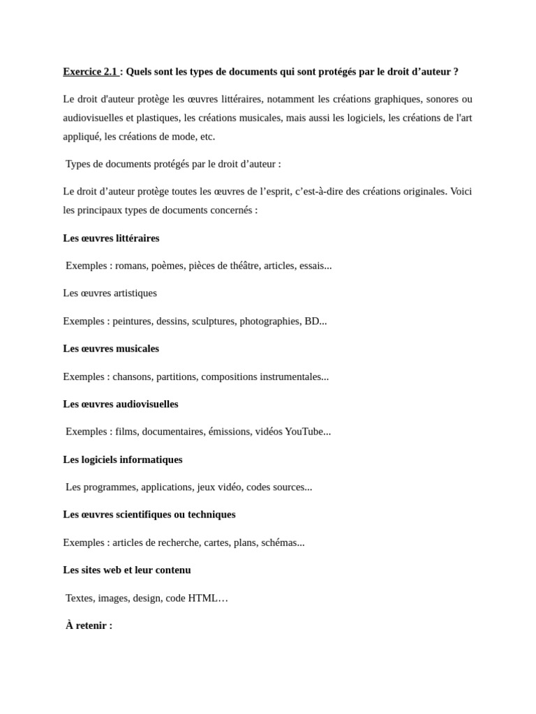 Types de documents protégés par le droit d'auteur | PDF | Informatique