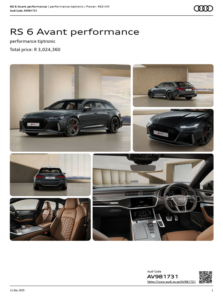 Audi RS 6 Avant Performance Specs | PDF | Fuel Economy In Automobiles ...
